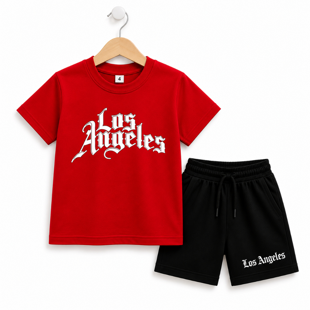 Conjunto Infantil Básico Estiloso Los Angeles– Camiseta + Short Estampado Confortável