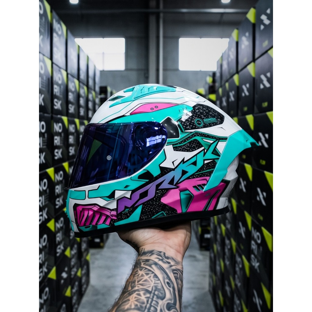 Capacete Norisk Flow Robot Branco Verde