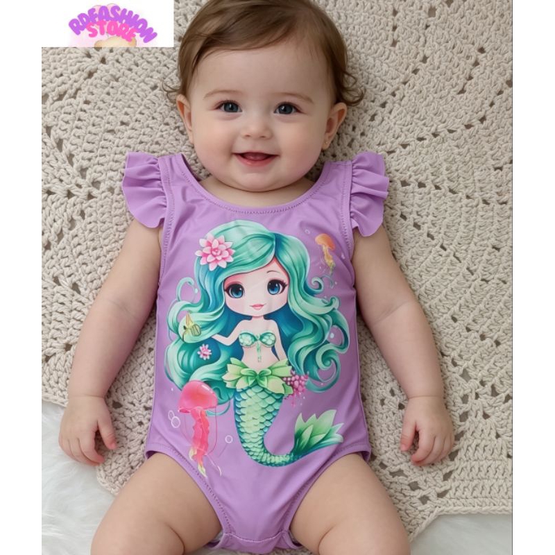Maiô Bebê Sereia Infantil com Babado