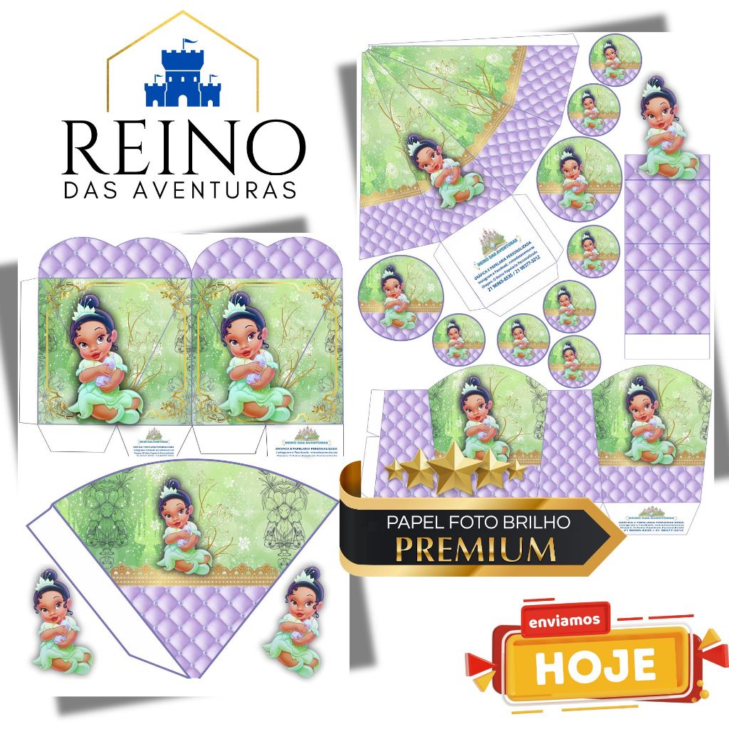 COM NOME | Envio 12h TIANA  BABY PRINCESAS DA DISNEY A PRINCESA E O SAPO Kit Completo 85 Lembrancinha Personalizada | A