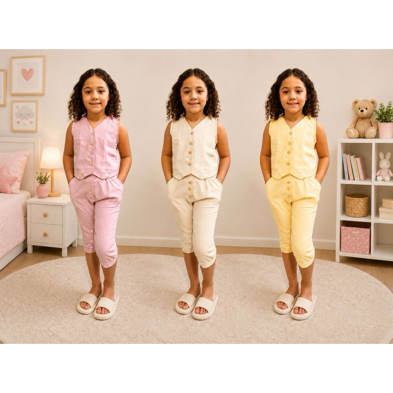 Conjunto Menina Infantil Linho Premium Colete Regata e Calça Cigarrete Cintura Alta Roupa Social