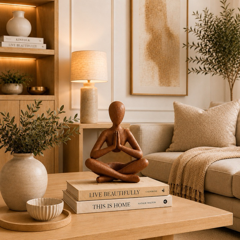 Imagem Estátua Decorativa Yoga Moderna | Escultura Zen Sala Luxo