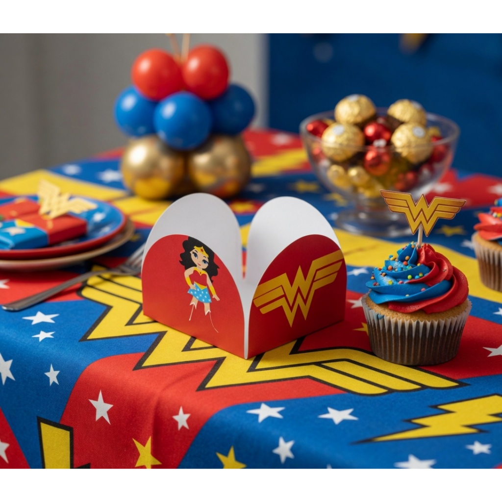 Kit Forminhas 4 Pétalas Brigadeiros Docinhos de Festa Tema Mulher Maravilha Doce Festa Infantil 50 Unidades Envio Rápido