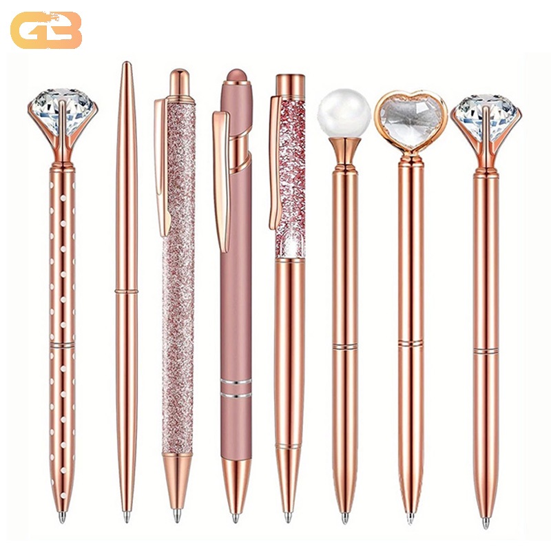 Conjunto De Canetas Esferográficas Com Glitter Em Ouro Rosa Design De Cristal XK-KHH-H12