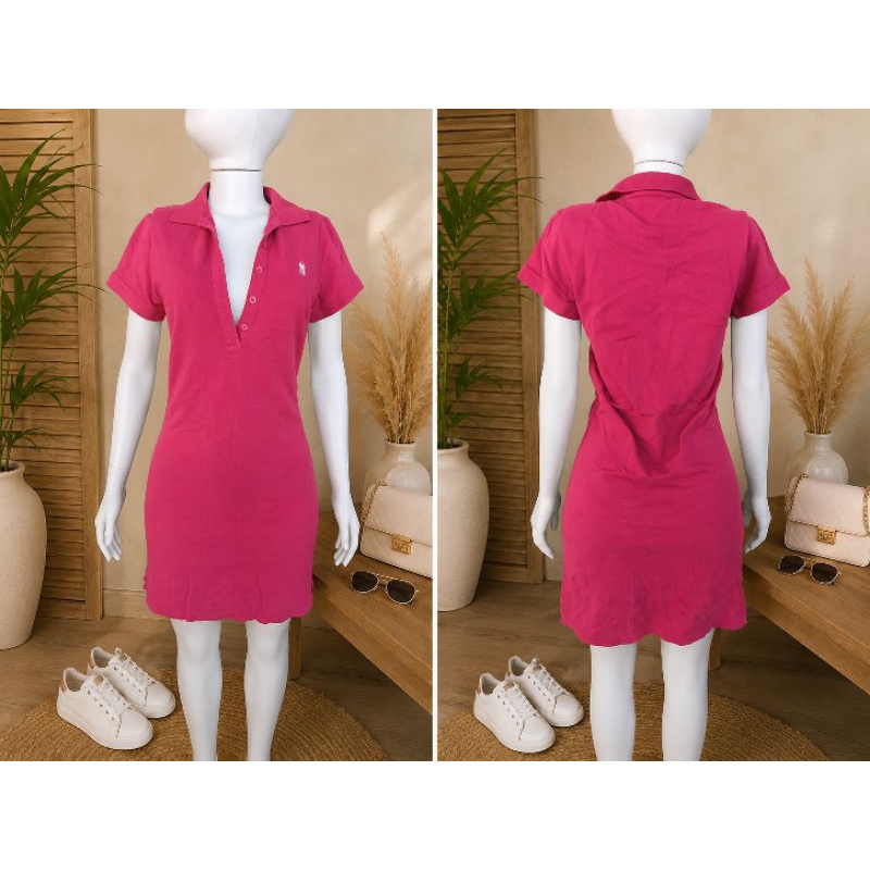 Vestido Polo Wear Rosa Feminino Casual Algodão Manga Curta Gola Polo Vestido Curto Pink