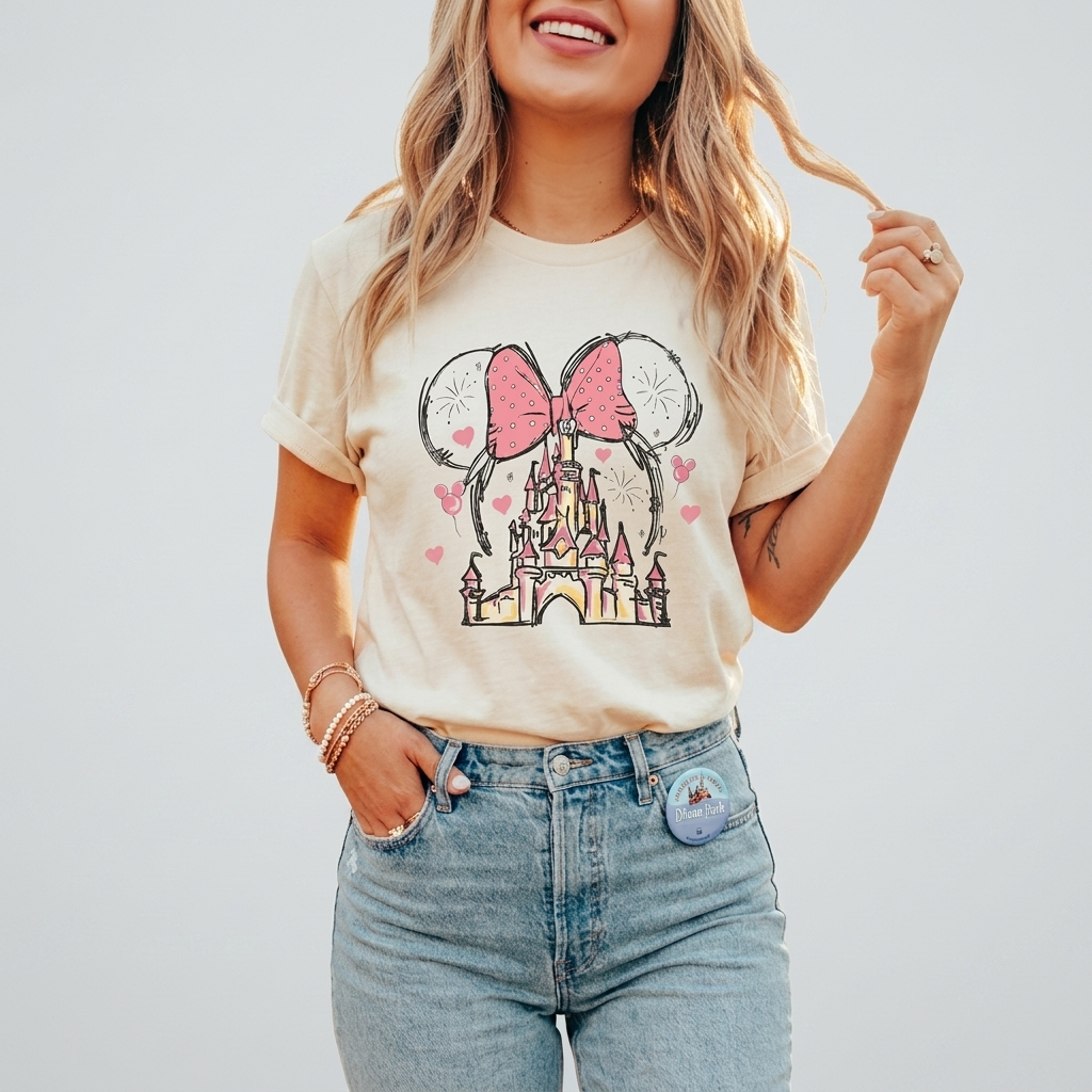 Camisa Camiseta Feminina Disney Minnie Mouse Edição Classic Magic Castle & Bow