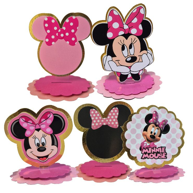 Tags aplique 3D em pé luxo Minnie Rosa - lamicote metalizado dourado lembrancinhas personalizadas