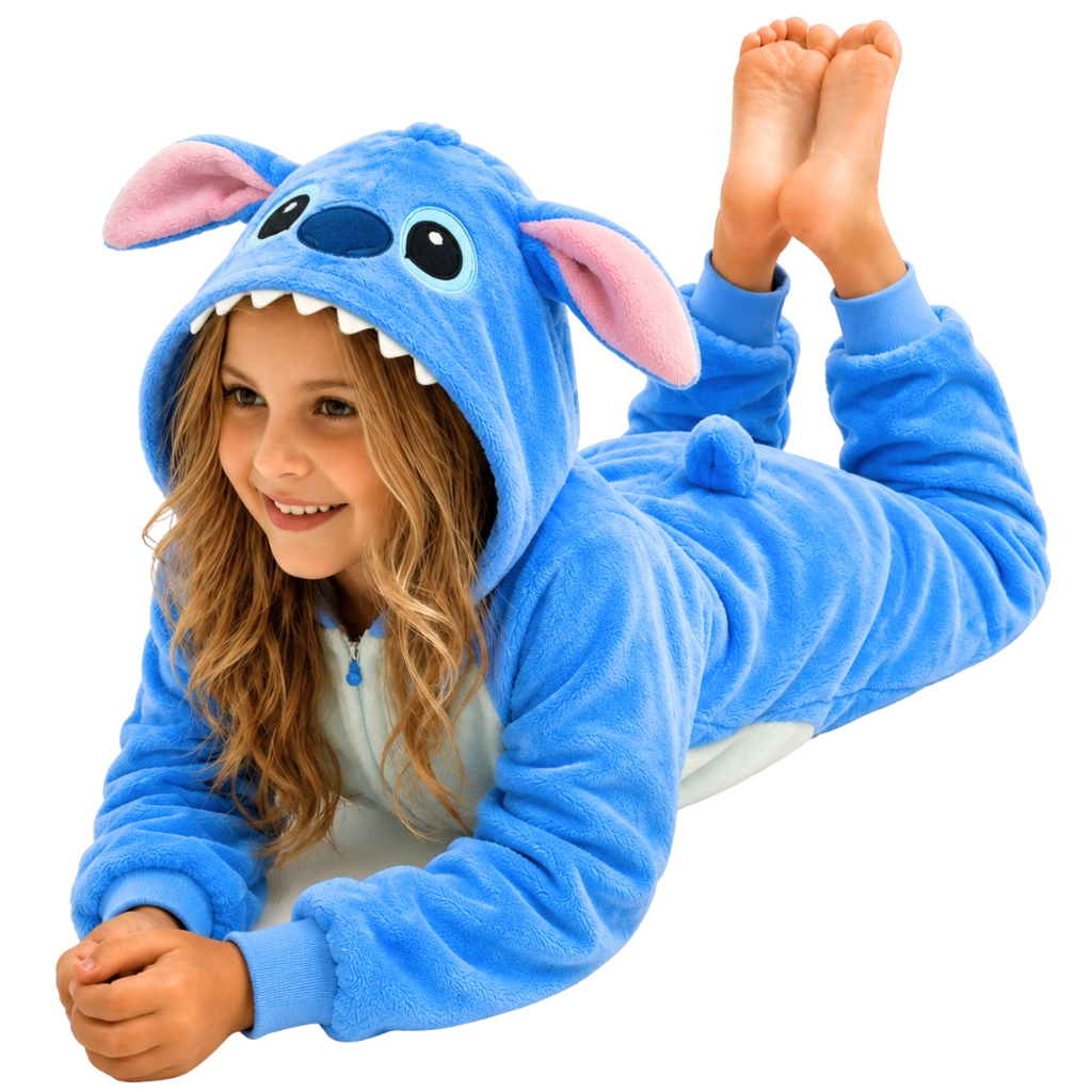 Pijama Macacão Stitch Angel menino Menina Infantil Kigurumi De Pelúcia Com Zíper
