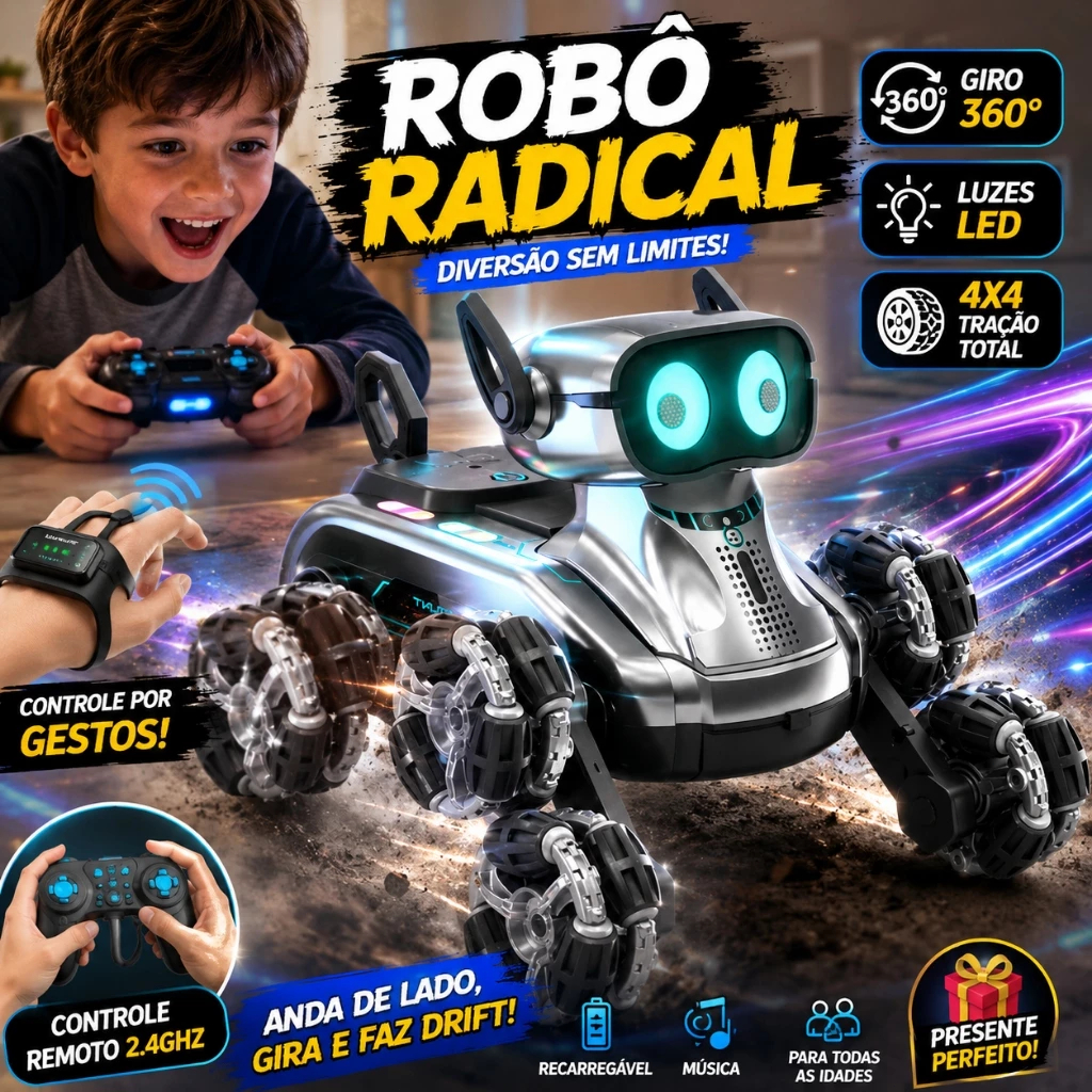 Cão Robô Inteligente com Controle Remoto 8 Rodas e Sensores de Mão