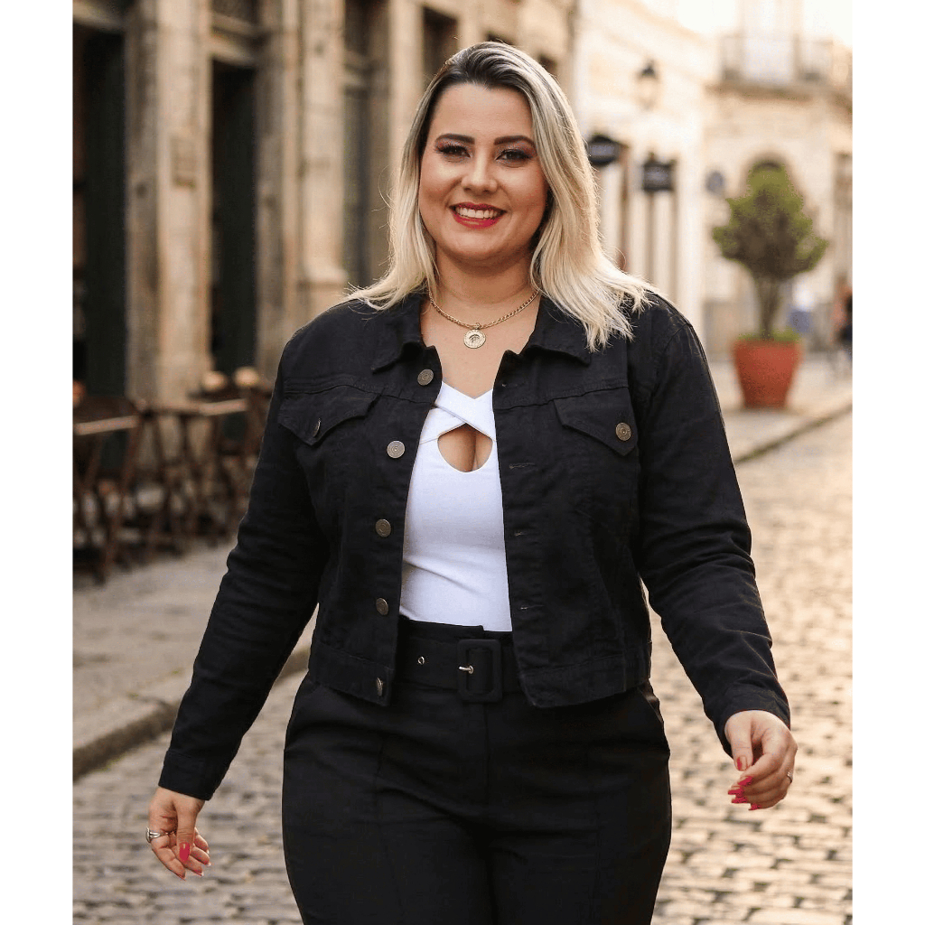 Jaqueta jeans sarja feminina plus size confortável estilosa macia quentinha — imagem 2 de 2