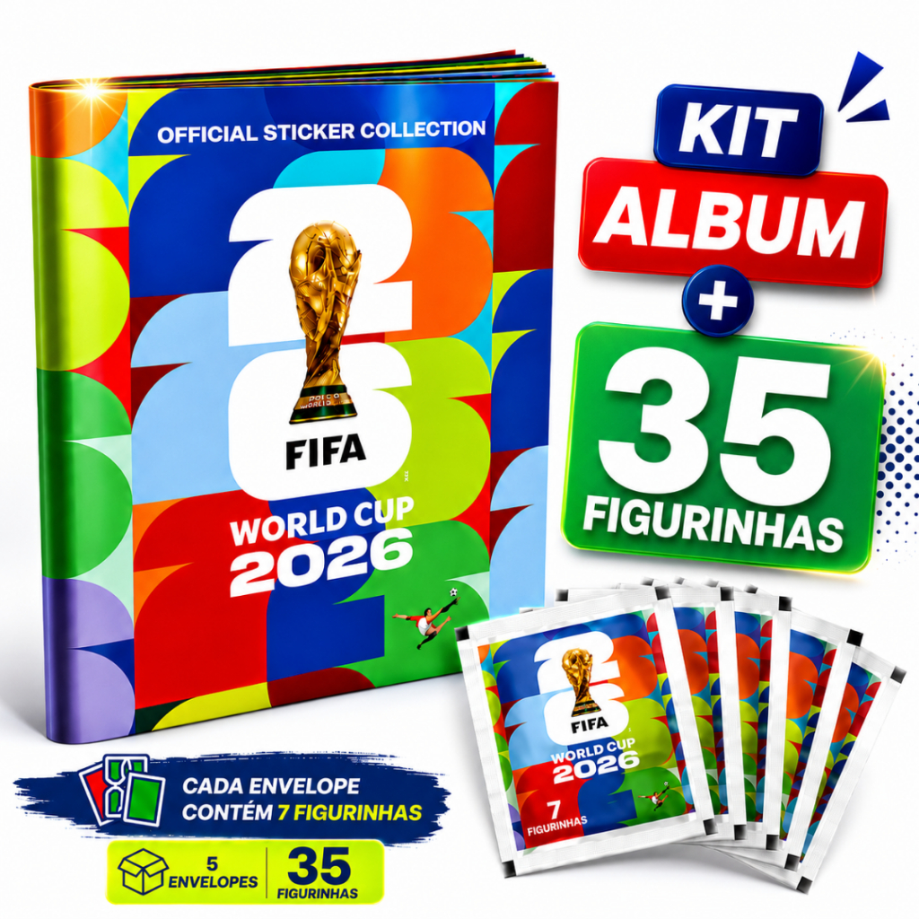 Album Copa + 35 Figurinhas Copa Do Mundo Capa Mole Brochura Oficial 2026 Kit