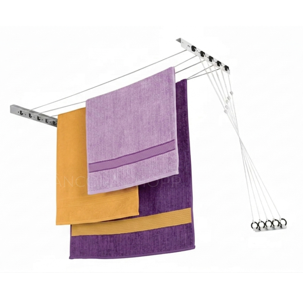Varal de Roupa de Parede Retrátil 5 Cordas Para Sacada Apartamento Roldana Compacto Até 14kg