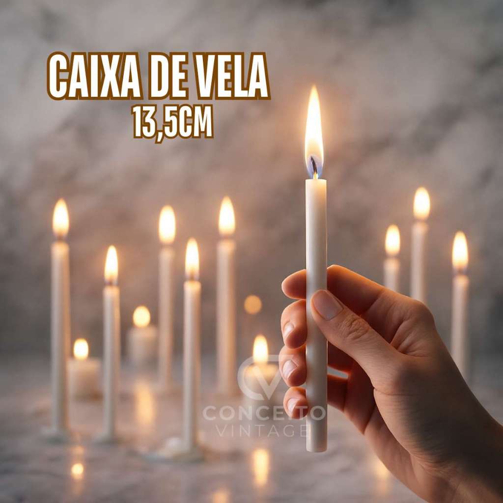 Caixa com Vela Branca Palito De 13,5 x 1,1cm Vela Atacado Parafina Pura