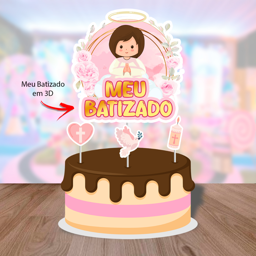 Topo de Bolo Menina(o) Personalizado/Topo de bolo Batizado/Topper Batizado/decoração festa/ batizado/Personalizados