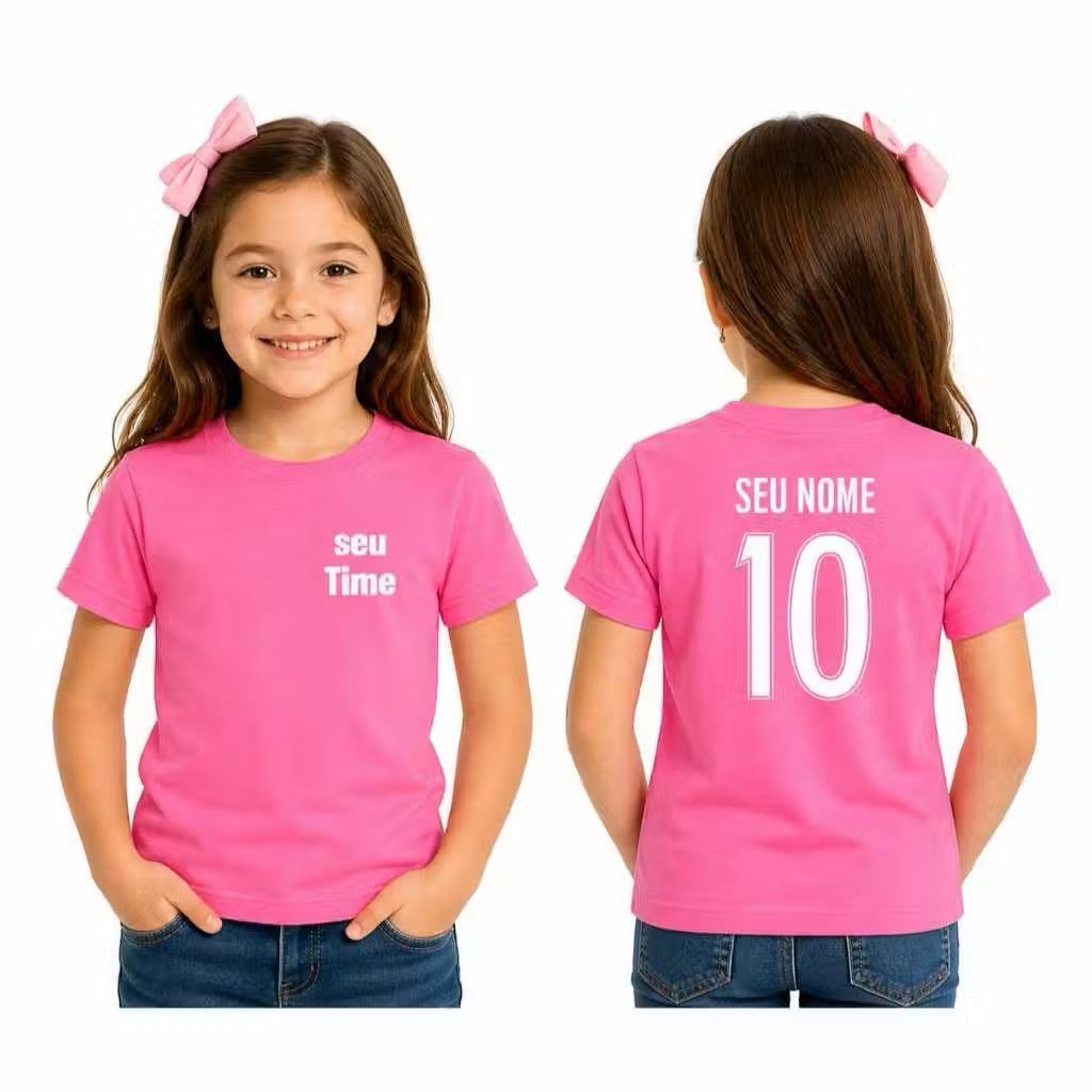 Camisa Camiseta Infantil Personalizada Time Futebol 100% Algodão Unissex Menina e Menino Tecido Premium Presente