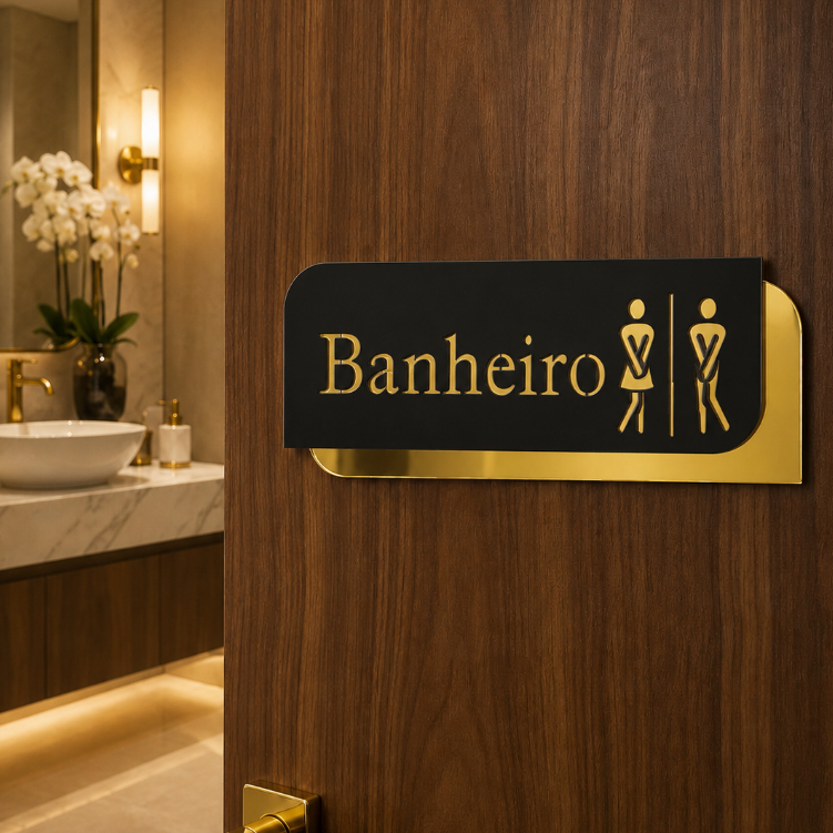 Placa banheiro duplo acrílico - Plaquinha decorativa para banheiro - plaquinha de sinalização - Placa em acrílico