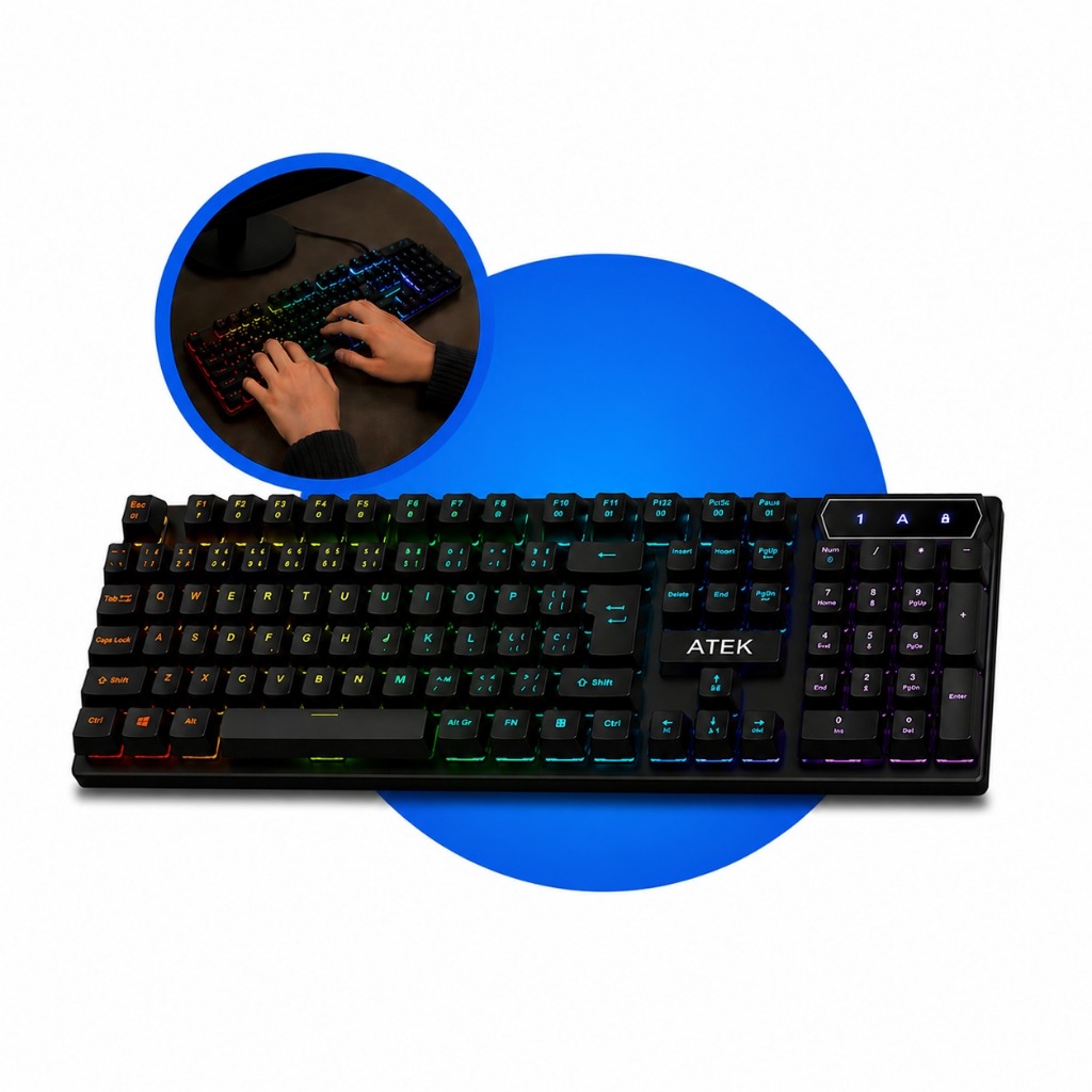 Teclado Gamer Semi Mecânico Fio Usb Led Rgb Pc