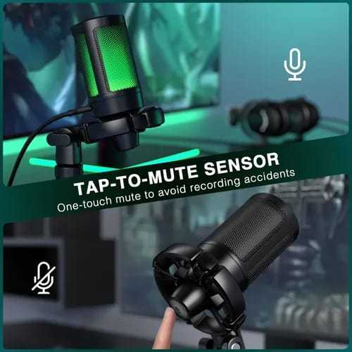 Microfone Condensador Gamer Fifine RGB - USB com Tripé e Shock Mount (Anti-Vibração)