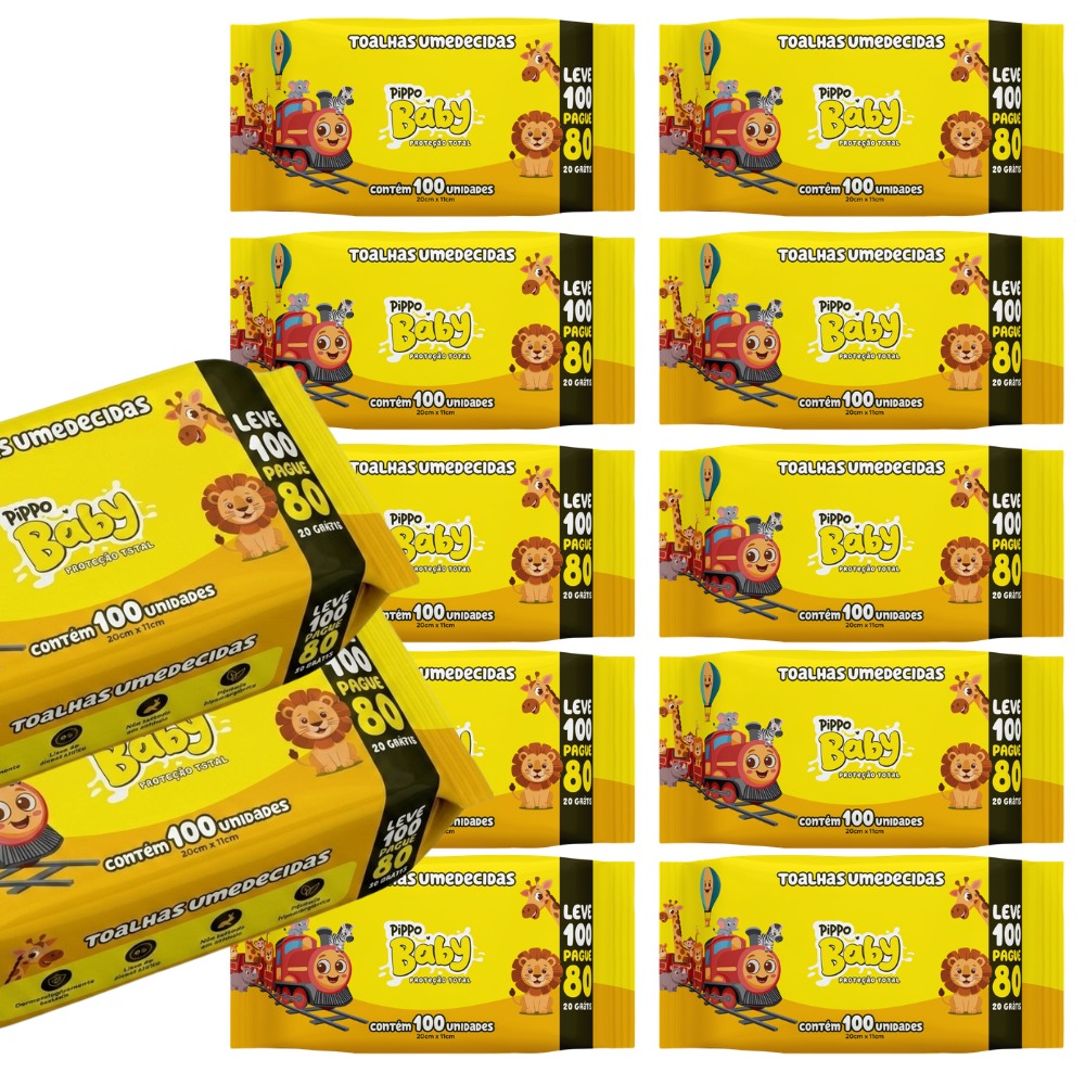 Caixa  Lenços/Toalhas Umedecidas Pippo Baby c/ 100 Unidades Cada Tampa FlipTop