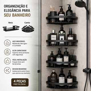 Conjuntos 4 Peça Organizador Banheiro Suporte Banheiro Prateleira Adesivo Multiuso Qualid…