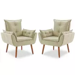 Kit com 2 Poltronas Decorativa Opala Pés Palito Premium, Reforçada, Cozinha