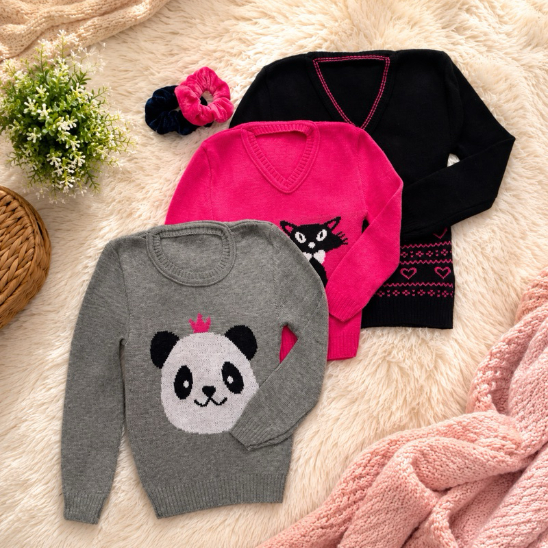 Blusa de Lã suéter Infantil Para Menina Desenhos Promoção