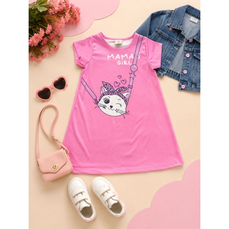 Vestido Infantil Rosa Lá Luna Tam 6 Manga Curta Com Estampa