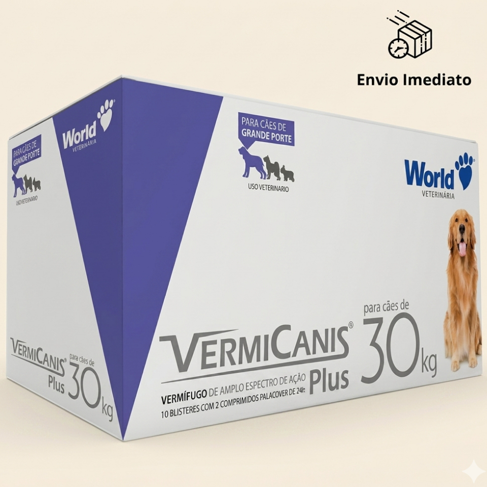Vermifugo Para Cachorro Vermicanis Plus 2,4g Vermífugo Cães 30kg Grande Porte 20 comprimidos