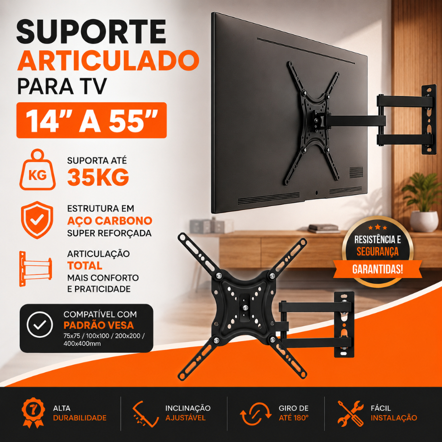 Imagem Suporte Para TV Articulado 14 a 55 Polegadas de Parede Lcd Led Tv Smart Universal Televisão