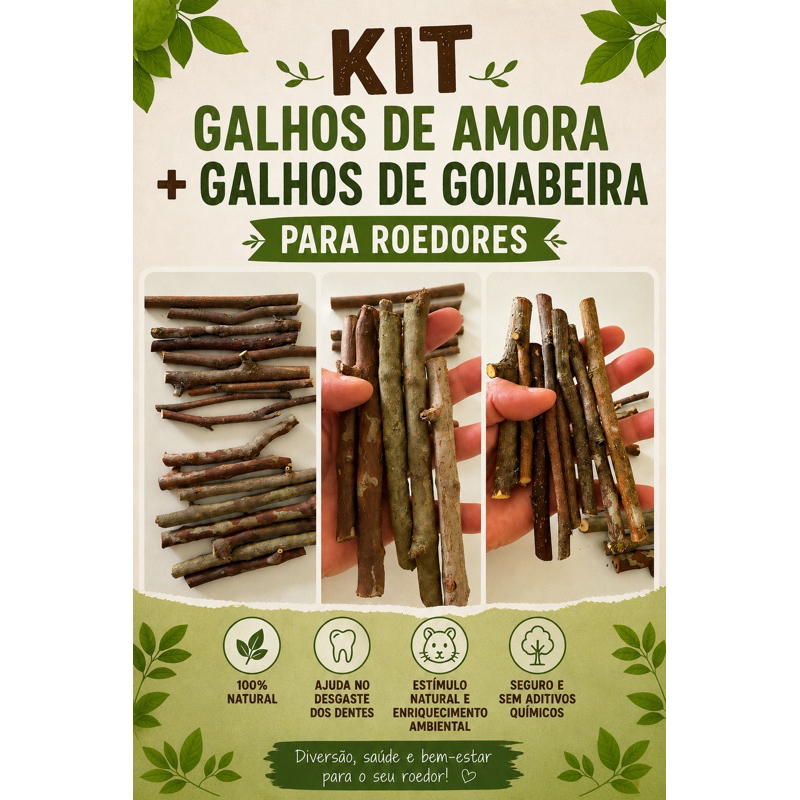 kit Galhos de amora + galhos de goiabeira para roedores