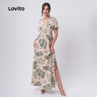 Lovito Vestido Longo Feminino Com Decote em V E Mangas Curtas DRB698BRL728