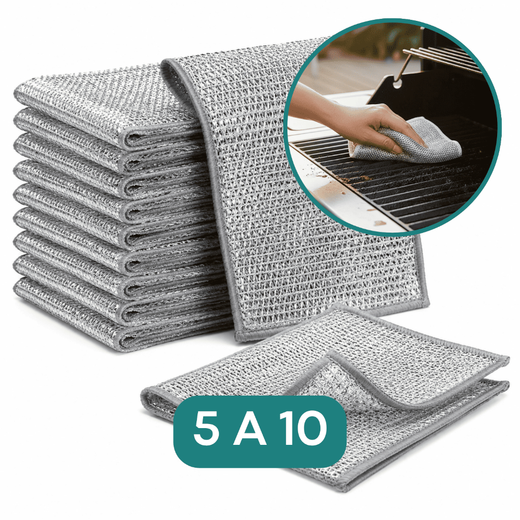 Kit 5 e 10 Panos De Limpeza Metálico Multiuso Anti Oleo Limpeza Para Fogão Pia Panelas Louças Fibra Camada Dupla
