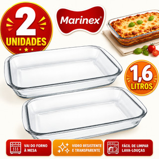 Kit 2 Lasanheiras Marinex Assadeira 1,6L retângular Travessa Cozinha Refratária de Vidro