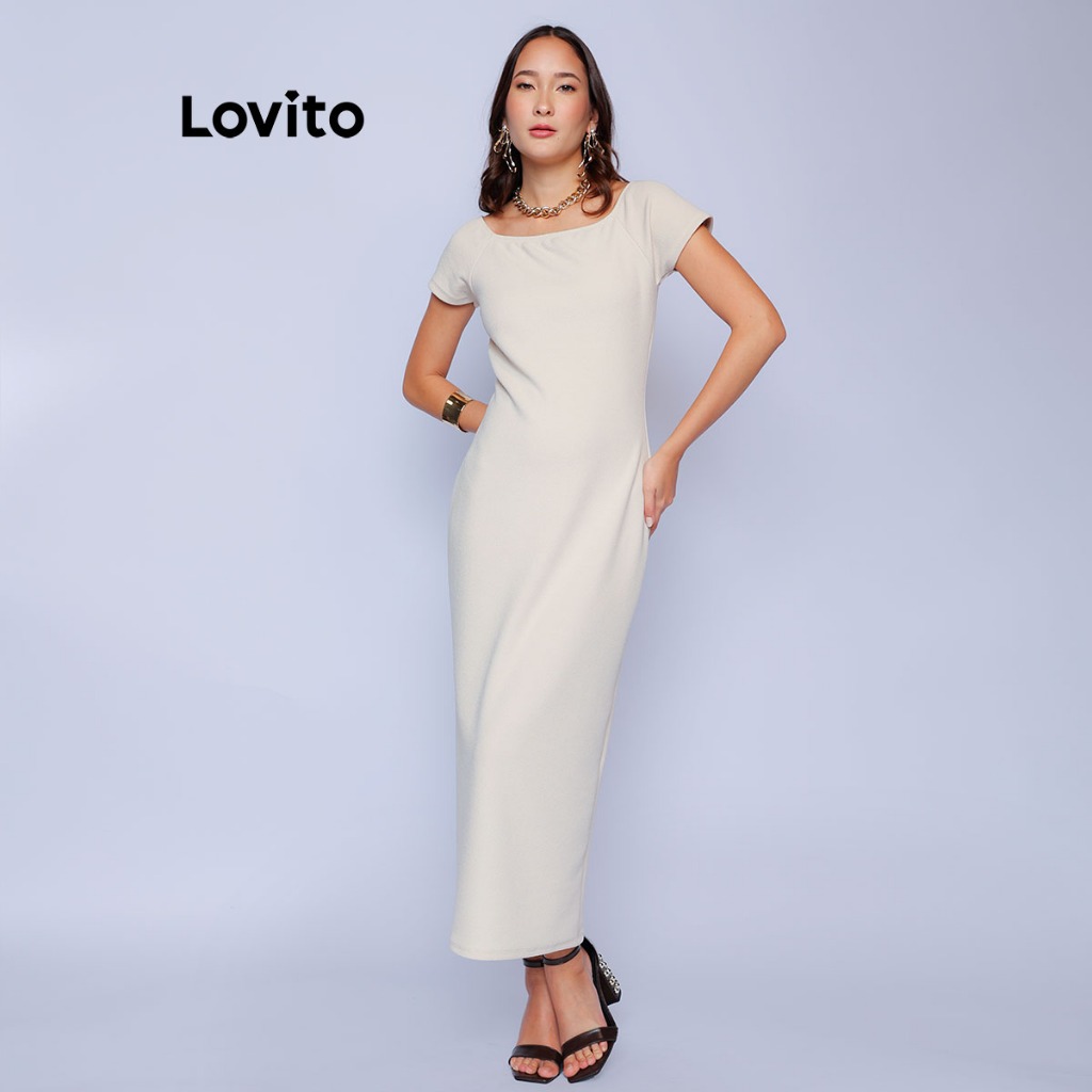 Lovito Vestido Midi Mangas Curtas Com Textura DRB848BRL878