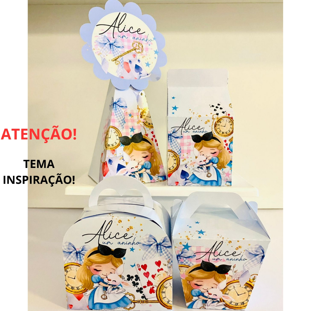Kit Caixinhas Personalizadas ALICE NO PAÍS DAS MARAVILHAS festa lembrancinha aniversário infantil DESMONTADO