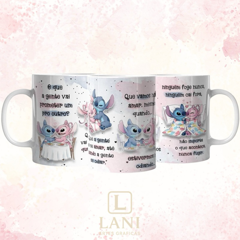 💙☕ Caneca Stitch & Angel Romântica – Amor e Ódio 💖