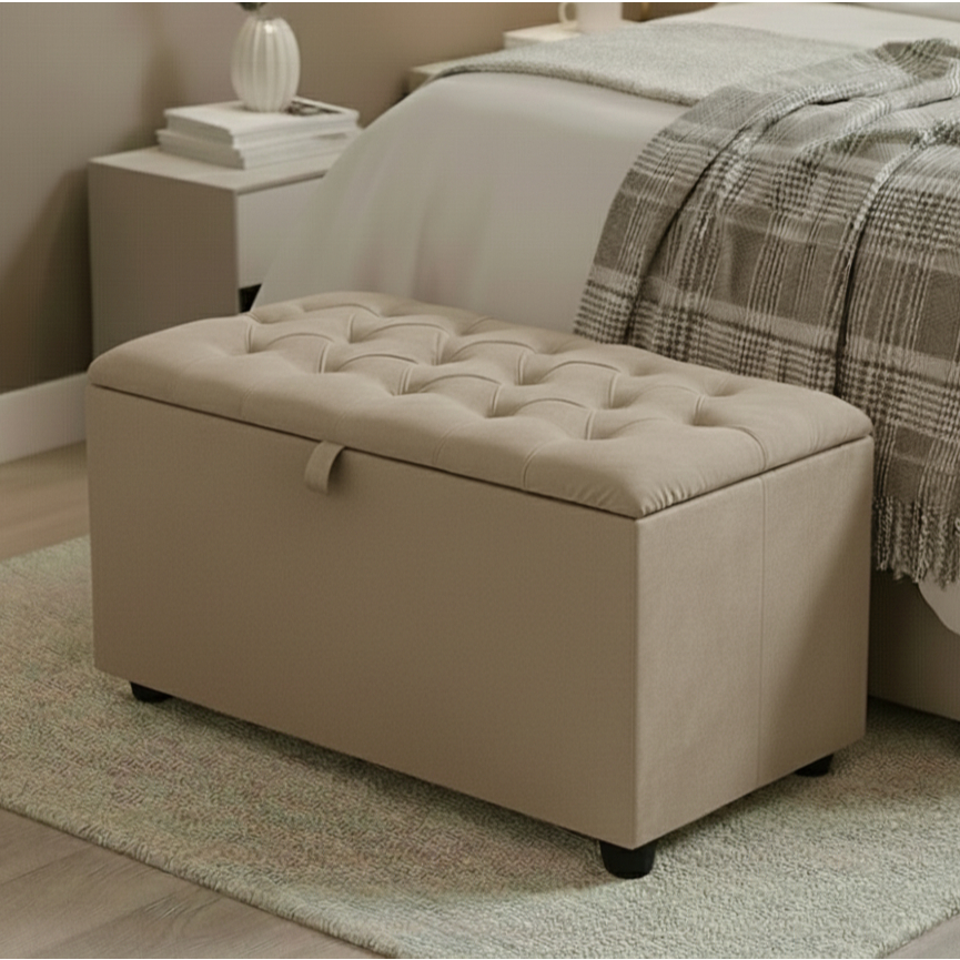 Bau Puff Capitonê Estofado 80cm Banco Organizador Sapateira Para Quarto Casal Sala Closet