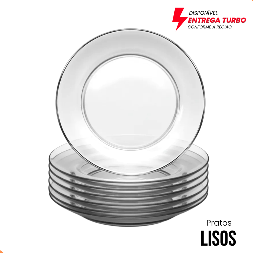 Prato Fundo de Vidro 12 Peças 22cm Kit De Pratos Fundos Vidro Grosso Transparente Mesa Posta