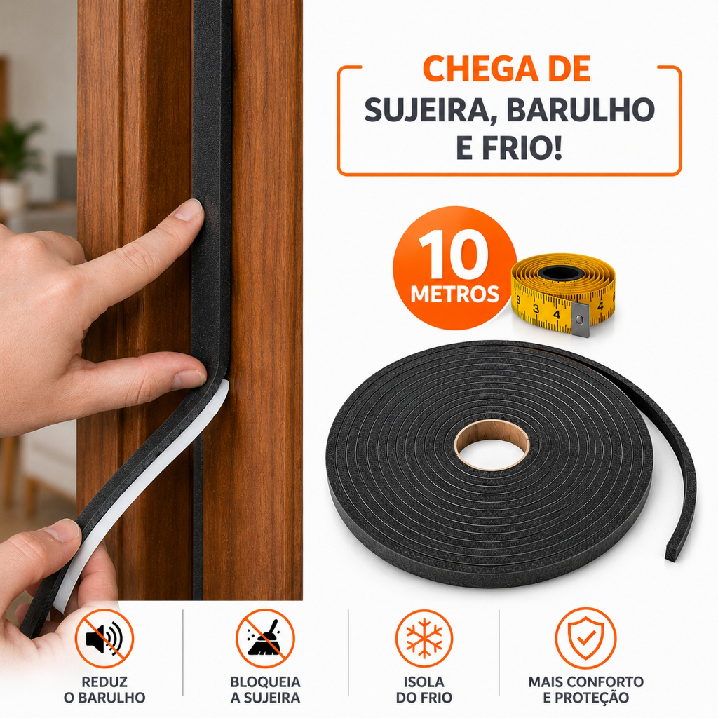 Veda Fresta Portas Janelas Anti Ruido Insetos - 10 Metros