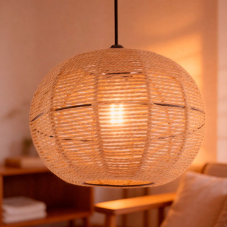 Lustre Pendente Vireon Rattan Natural 40cm Cúpula Redonda Artesanal Rústica E27 Bivolt Sala de Jantar