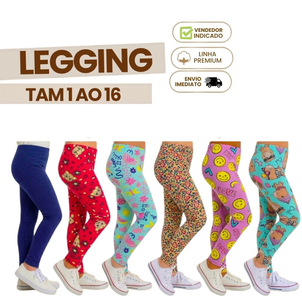 Kit 2 Calça Legging Infantil Menina Algodão e Suplex Confortável Escolar Bloguerinha Luxo 1 ao 16
