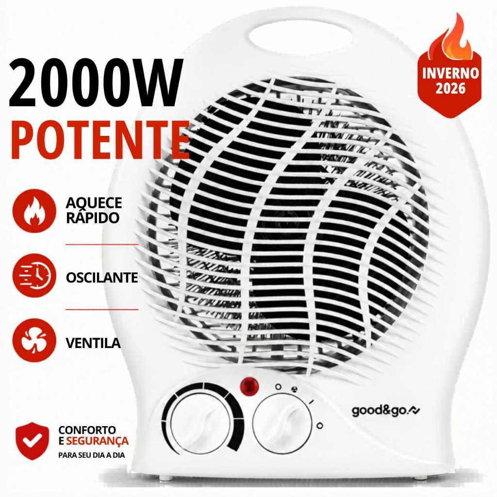 Aquecedor Portátil Elétrico 2000W Branco Good&Go Termoventilador 220V