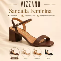 Sandália Feminina Vizzano Slide Confortável com Salto 5cm Bloco Médi Com Fechamento Fácil com Fivela