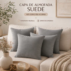 Kit 4 e 2 Capas de Almofada Suede Veludo Luxo Tamanho 45x45 Zíper Invisível Conforto e Sofisticação