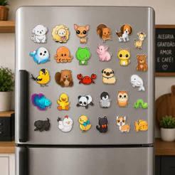 Imãs Fofuras Decorativos Animais 5 Cm Fofinhos Geek Nerd MDF Adesivado Decoração Geladeira Magnético