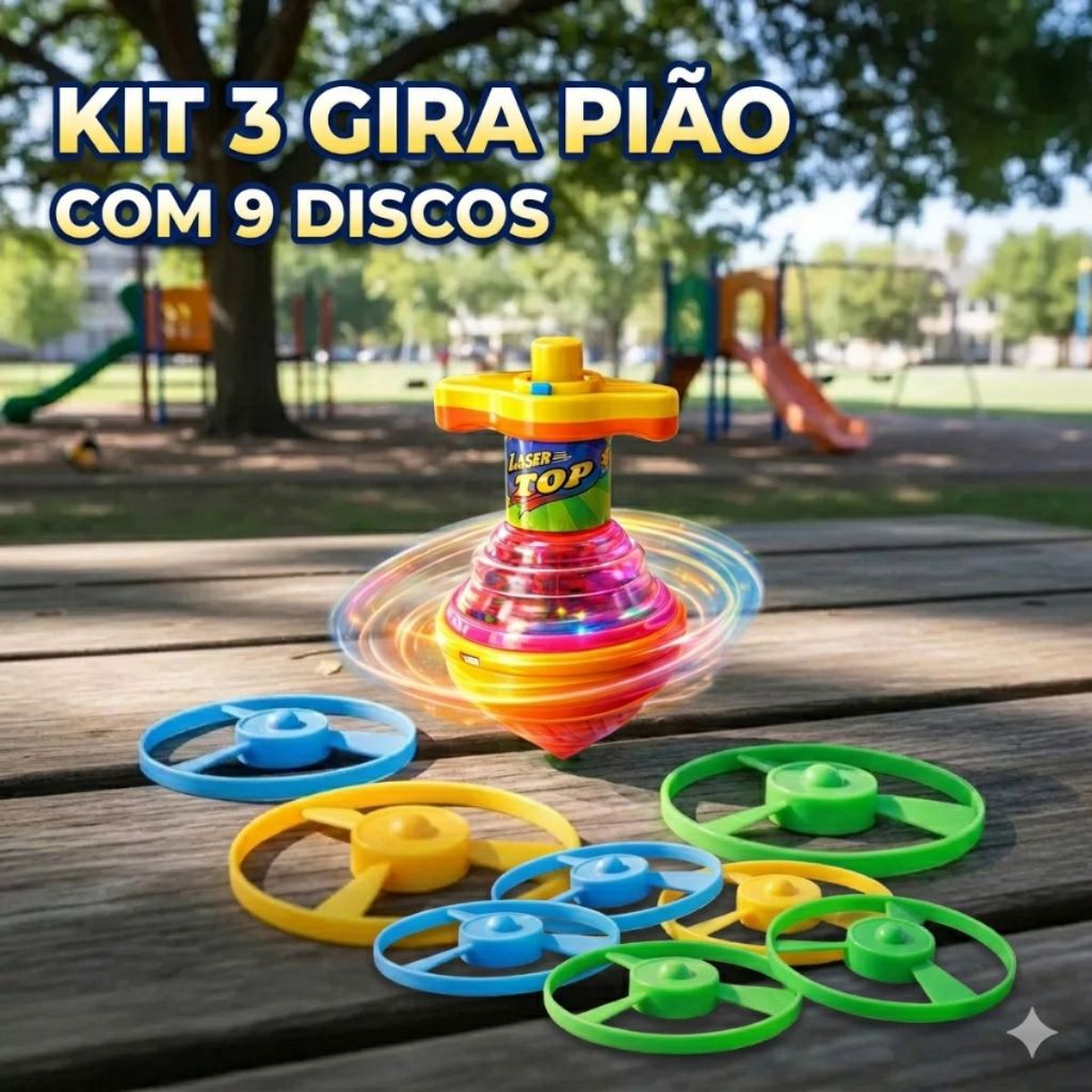 Kit 3 Gira Pião 9 Discos Brinquedo Clássico Prenda Junina Premios Brinquedos Antigos para Crianças