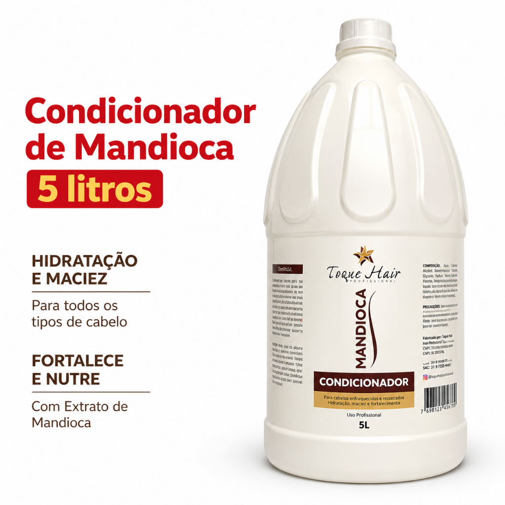 Condicionador 5L de Mandioca Profissional Facilita a Escova e Prancha da Brilho e Maciez