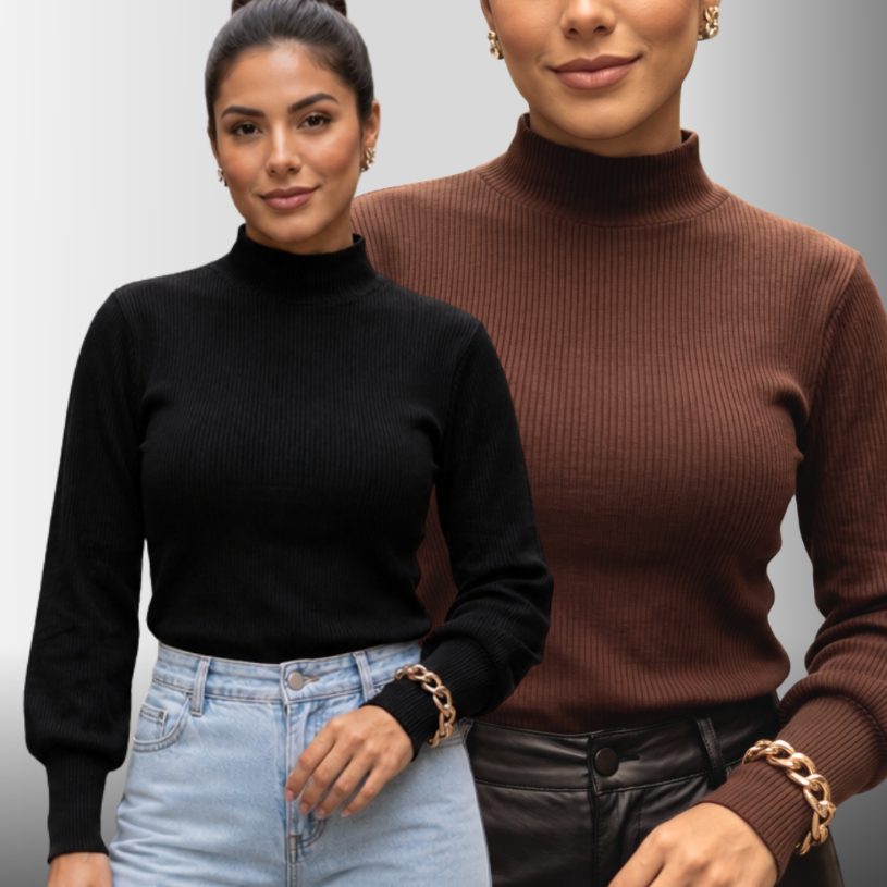 Kit 2 Blusa Feminina Gola Alta Canelada de Frio Manga Longa Inverno Premium Promoção