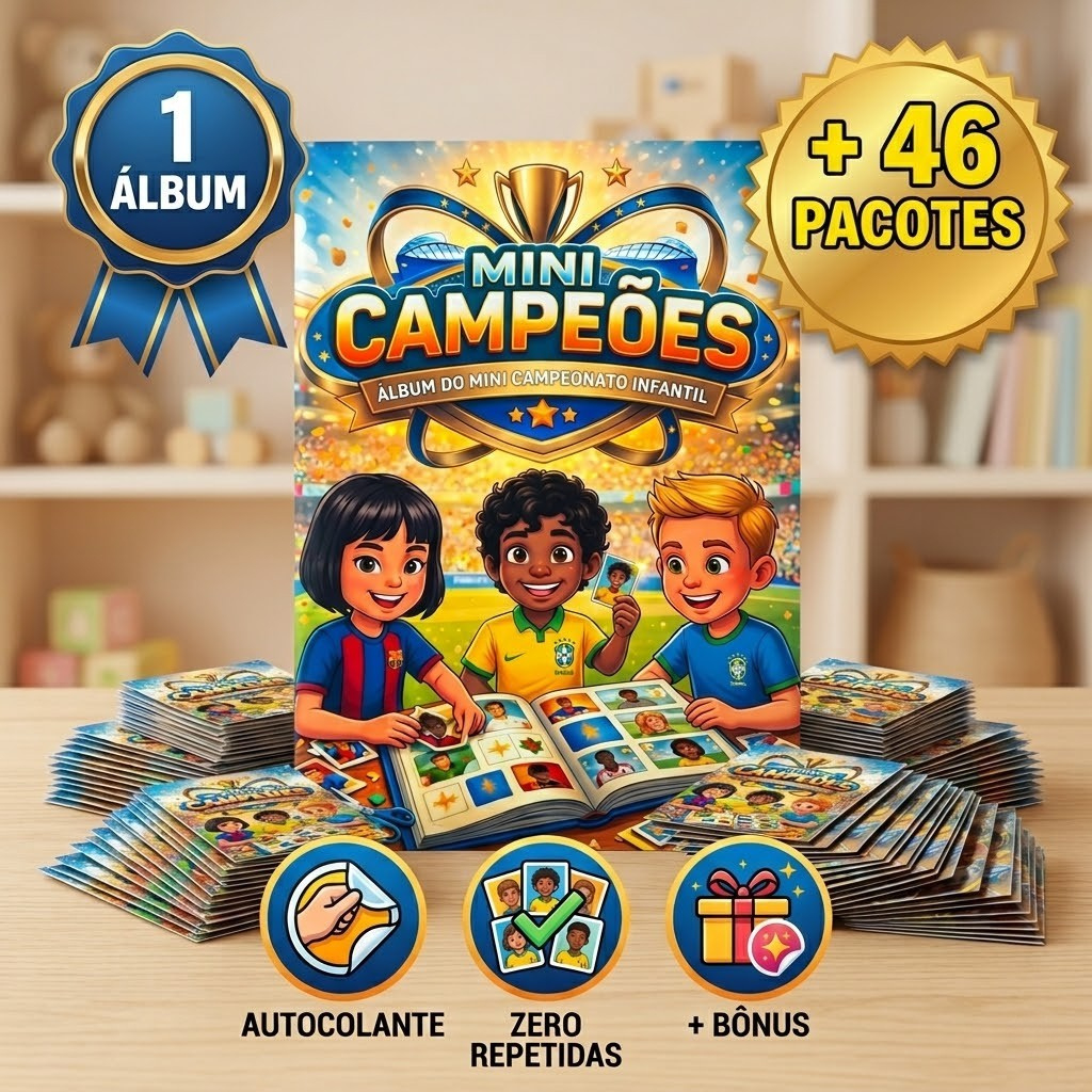 Kit Álbum de Figurinhas Infantil Copa do Mundo 2026 + 46 pacotes + Bônus