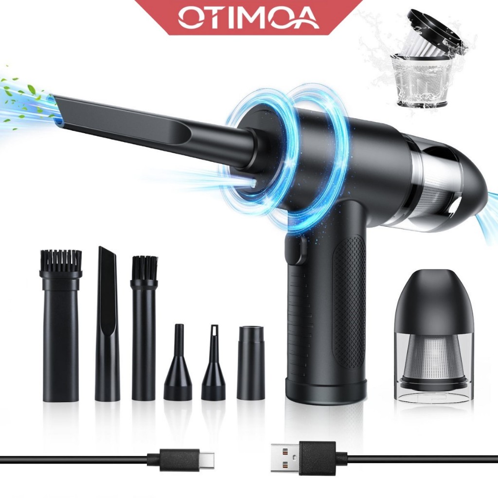 OTIMOA Aspirador Soprador 2 em 1 Portátil para Limpeza Automotiva | 3 Velocidades e 6 Bicos para Carro e Uso Doméstico